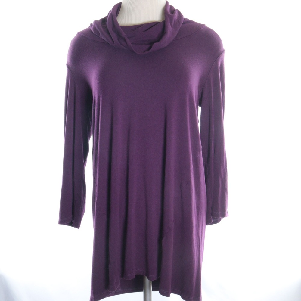 J Jill Turtleneck Knee Length Dress Women's XL Petite Plum Rayon Stretch Slinky